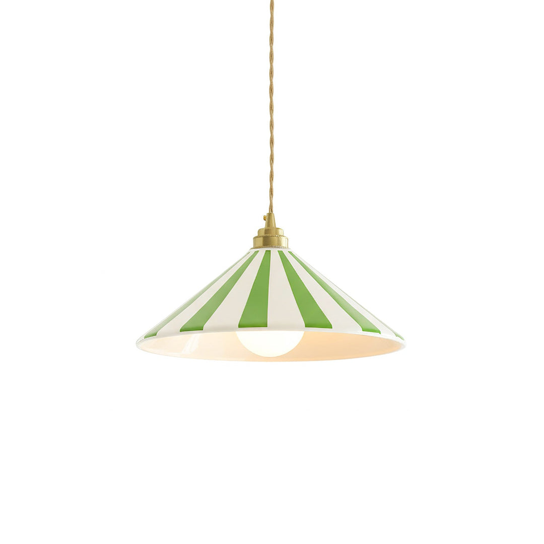 Coil Pendant Lamp with Cone-Shaped Glass Shade – Vibrant Yellow and White Stripes for Kitchen Pendant Lighting 1