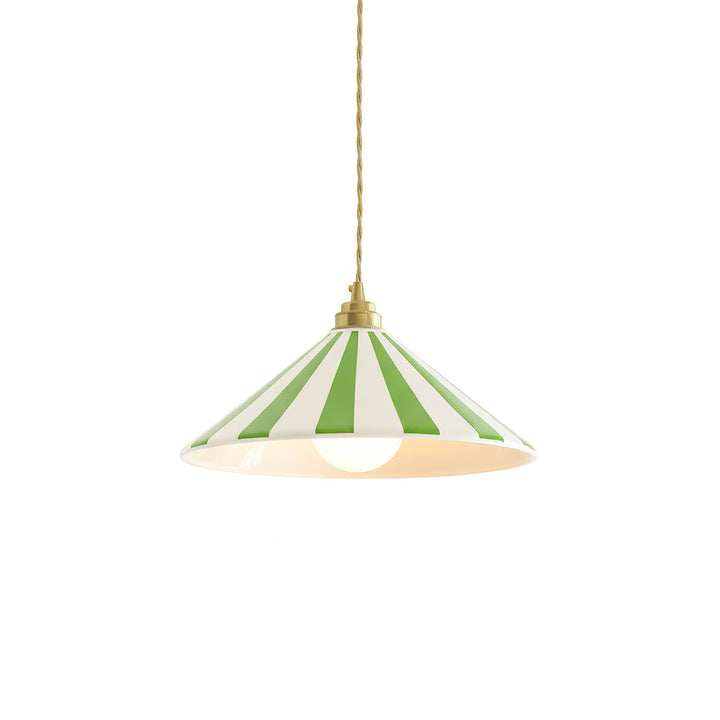 Coil Pendant Lamp with Cone-Shaped Glass Shade – Vibrant Yellow and White Stripes for Kitchen Pendant Lighting 1