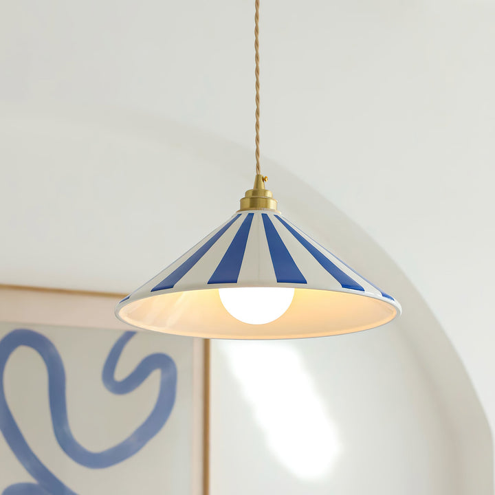 Coil Pendant Lamp with Cone-Shaped Glass Shade – Vibrant Yellow and White Stripes for Kitchen Pendant Lighting 2