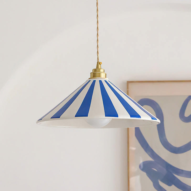 Coil Pendant Lamp with Cone-Shaped Glass Shade – Vibrant Yellow and White Stripes for Kitchen Pendant Lighting 9