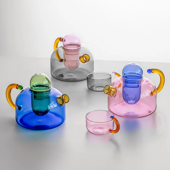 Color Bloom Glass Teapot and Cup Set – Heat-Resistant Borosilicate Glass with Ergonomic Handle 1