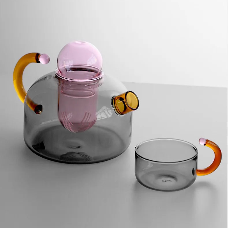 Color Bloom Glass Teapot and Cup Set – Heat-Resistant Borosilicate Glass with Ergonomic Handle 2