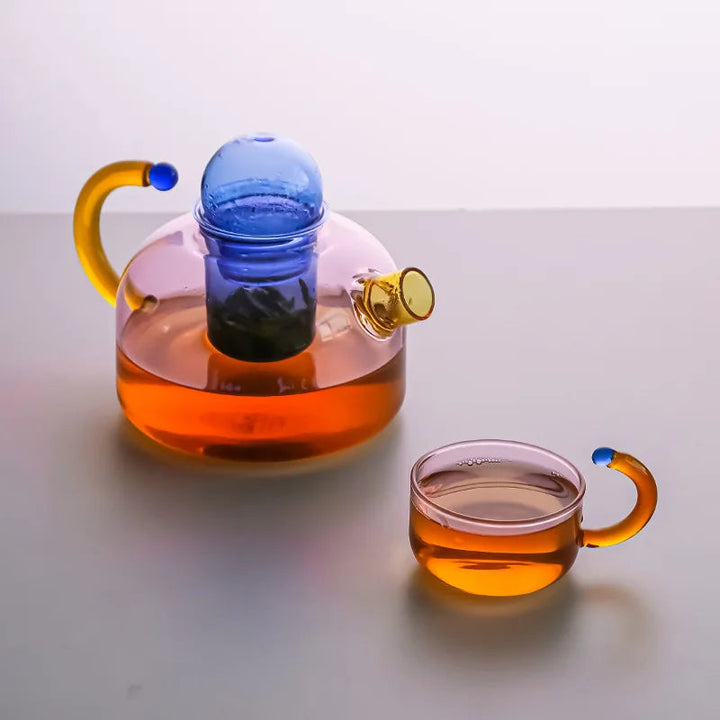 Color Bloom Glass Teapot and Cup Set – Heat-Resistant Borosilicate Glass with Ergonomic Handle 3