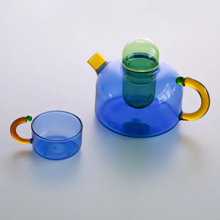Color Bloom Glass Teapot and Cup Set – Heat-Resistant Borosilicate Glass with Ergonomic Handle 4