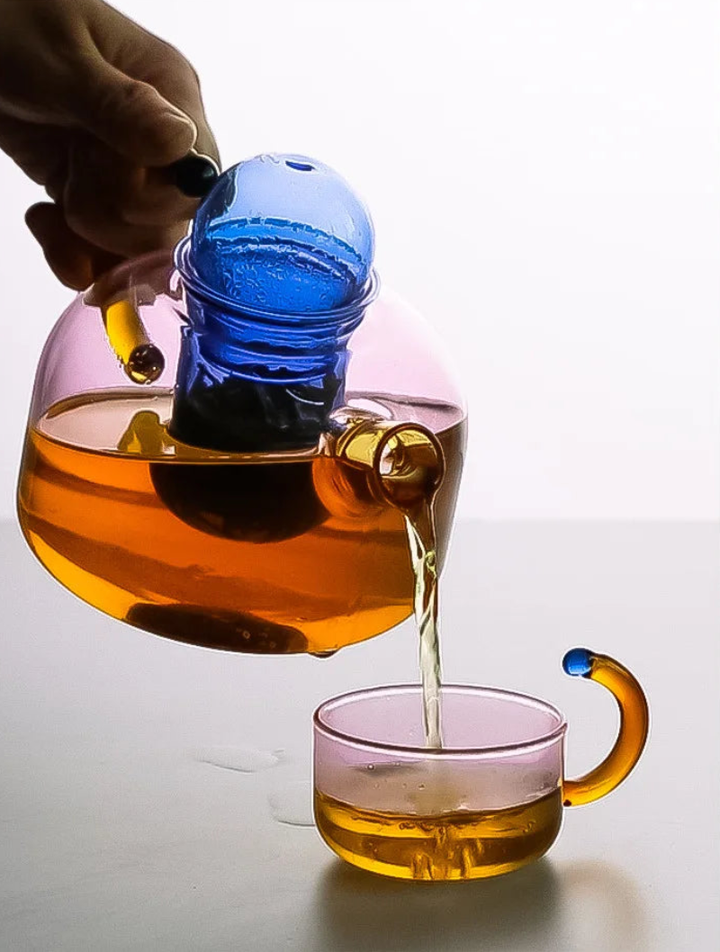 Color Bloom Glass Teapot and Cup Set – Heat-Resistant Borosilicate Glass with Ergonomic Handle 5