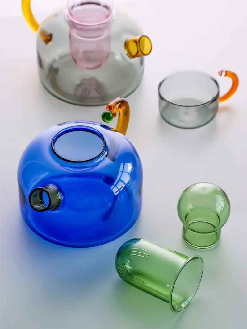 Color Bloom Glass Teapot and Cup Set – Heat-Resistant Borosilicate Glass with Ergonomic Handle 7