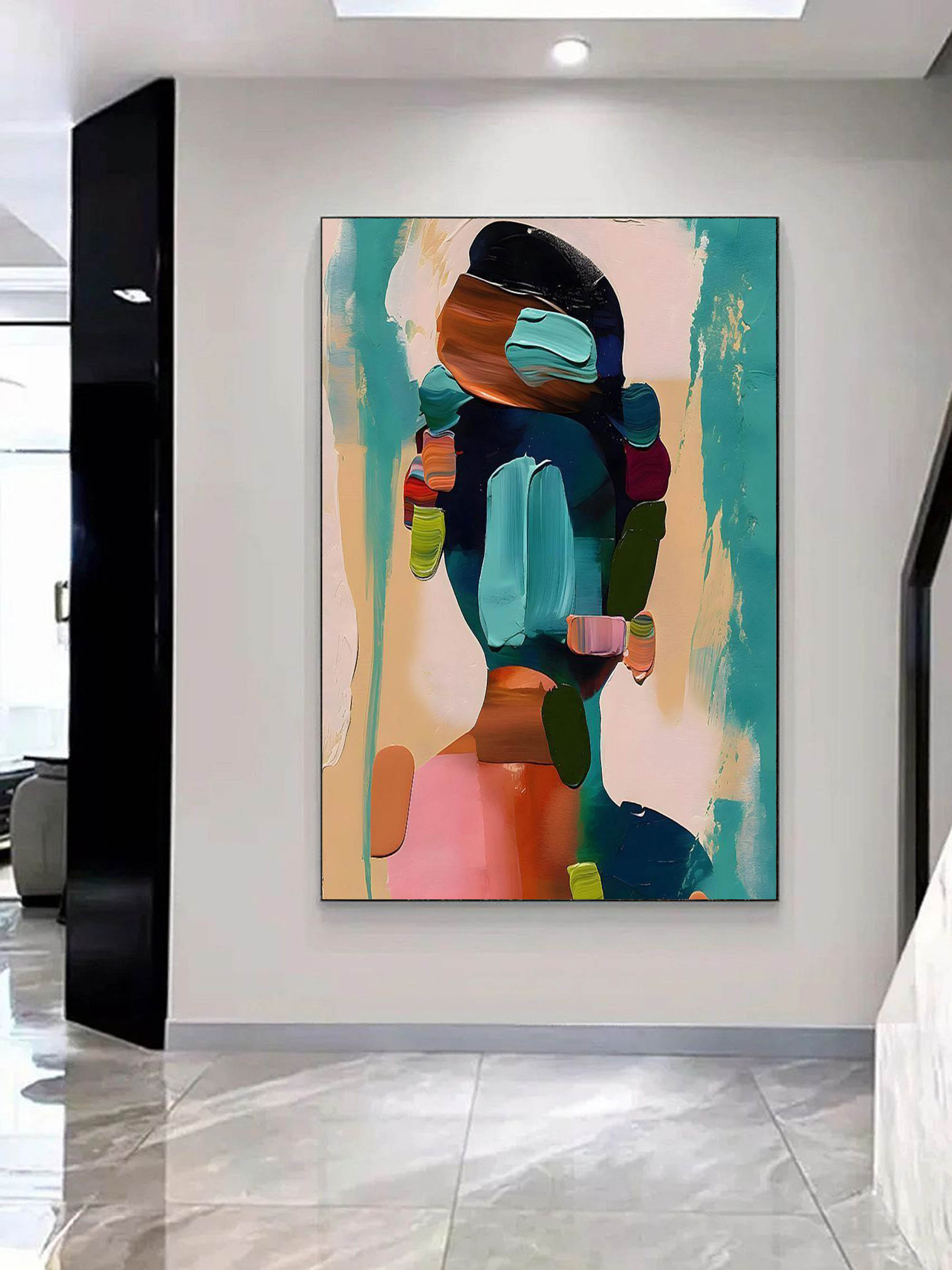 Colorful Abstract Minimalism Canvas Art – Hand-Painted Wall Art in Customizable Sizes and Framing Options 0