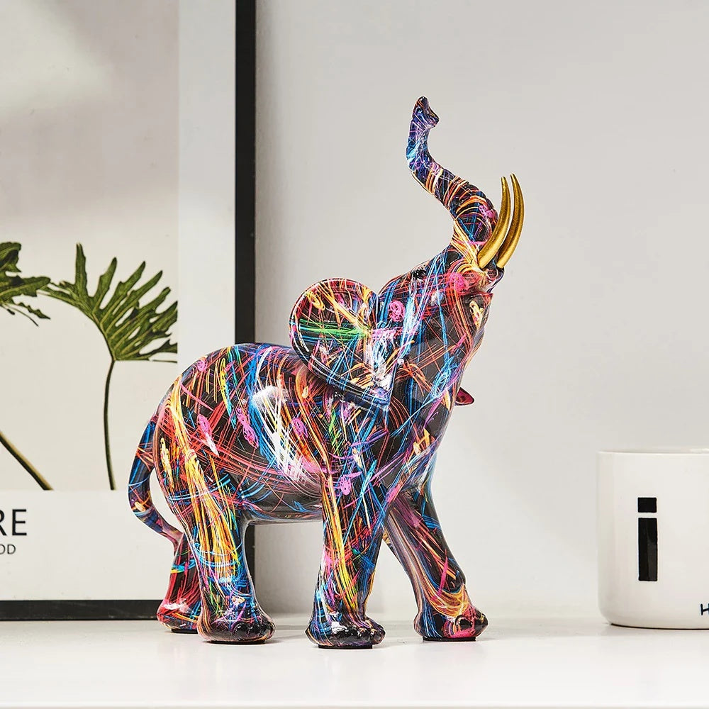 Colorful Graffiti Elephant Figurine – Contemporary Resin Art Sculpture for Modern Indoor Decor, 10 Tall 0