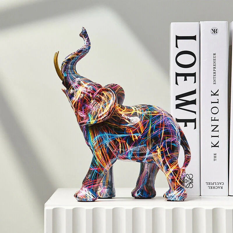 Colorful Graffiti Elephant Figurine – Contemporary Resin Art Sculpture for Modern Indoor Decor, 10 Tall 1