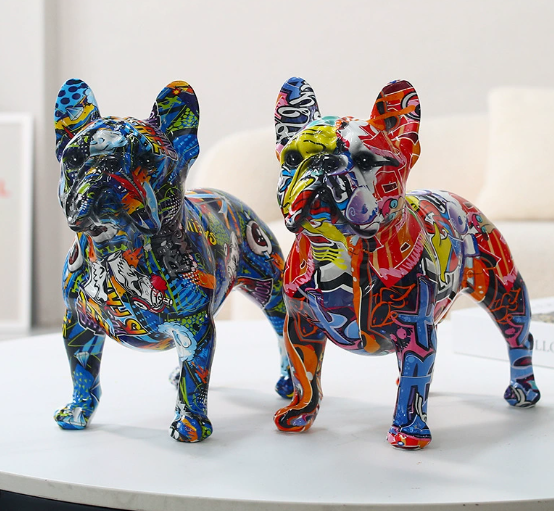 Colorful Graffiti Painted French Bulldog Statue – Unique Home Decor Accent