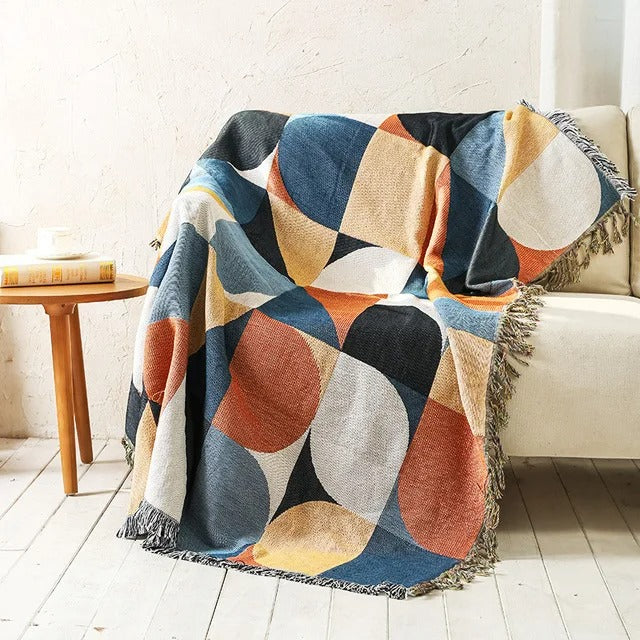 Colorful Jacquard Woven Plaid Throw Blanket with Bohemian Fringes – Cozy Home Accent 4