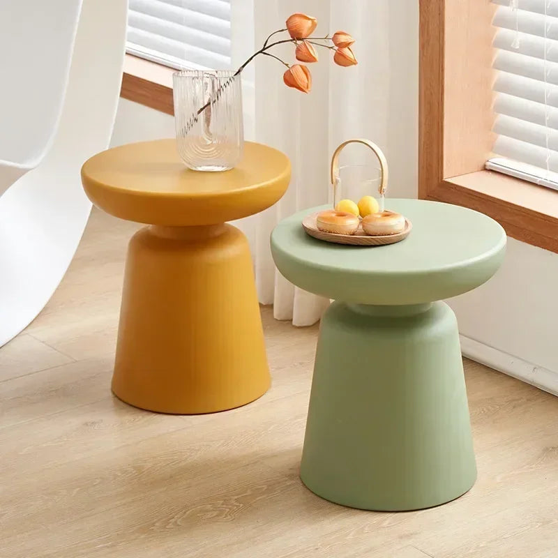 Compact Round Side Table for Small Spaces – Modern Low Design in Neutral Color 1