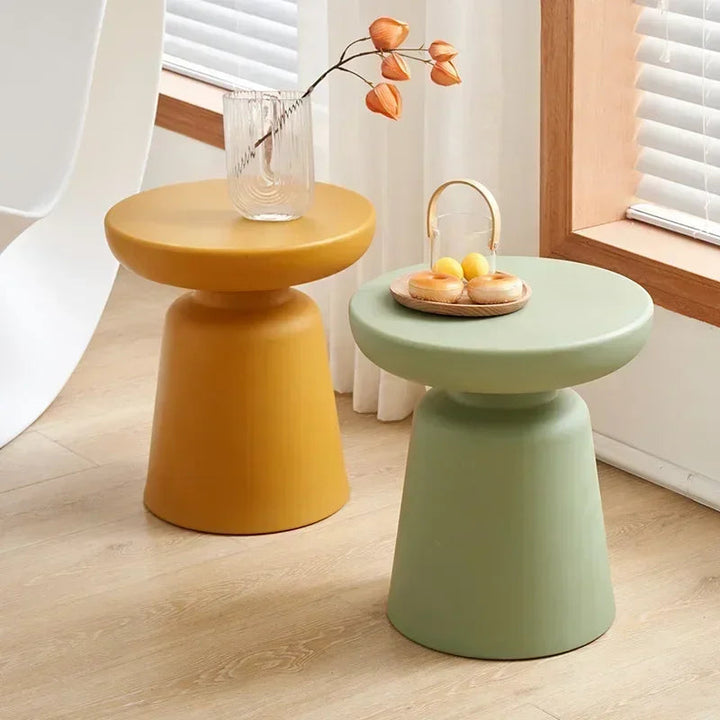 Compact Round Side Table for Small Spaces – Modern Low Design in Neutral Color 1