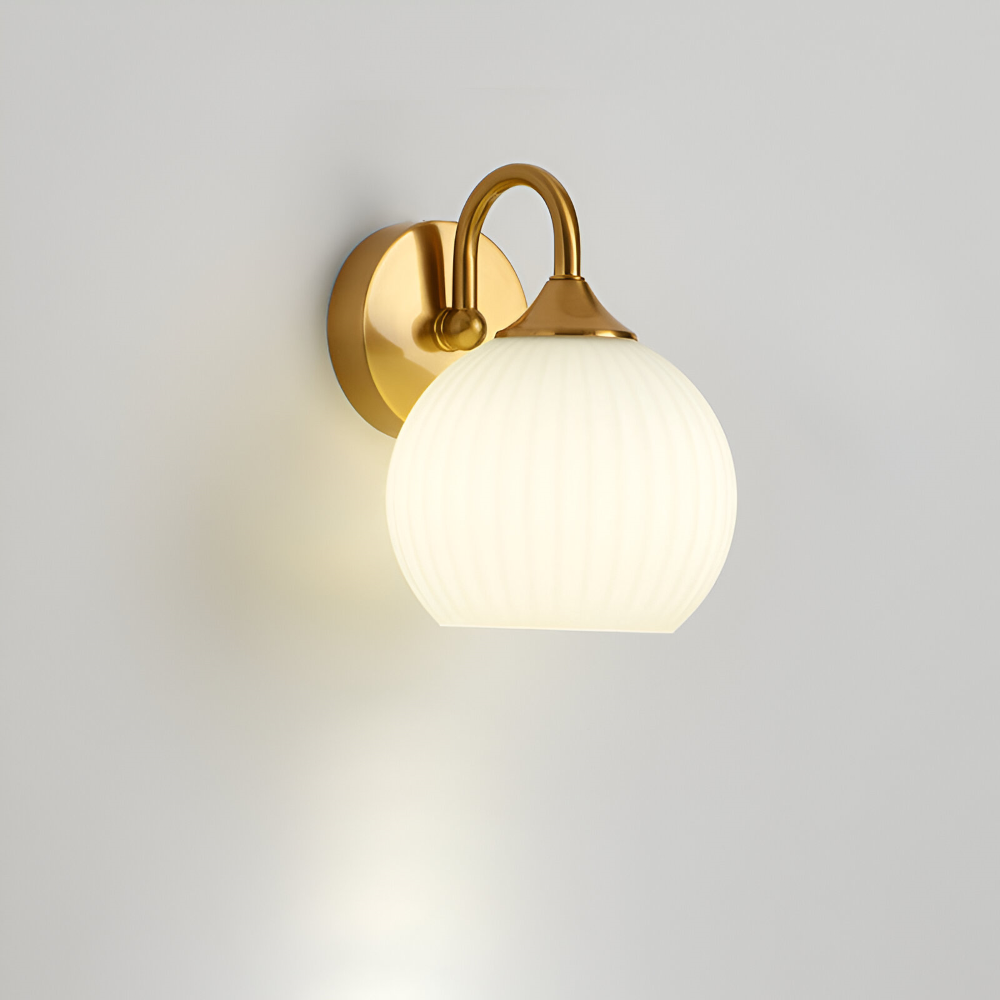 Contemporary Spherical Glass Wall Lamp with Striped Design and LED Compatibility 0