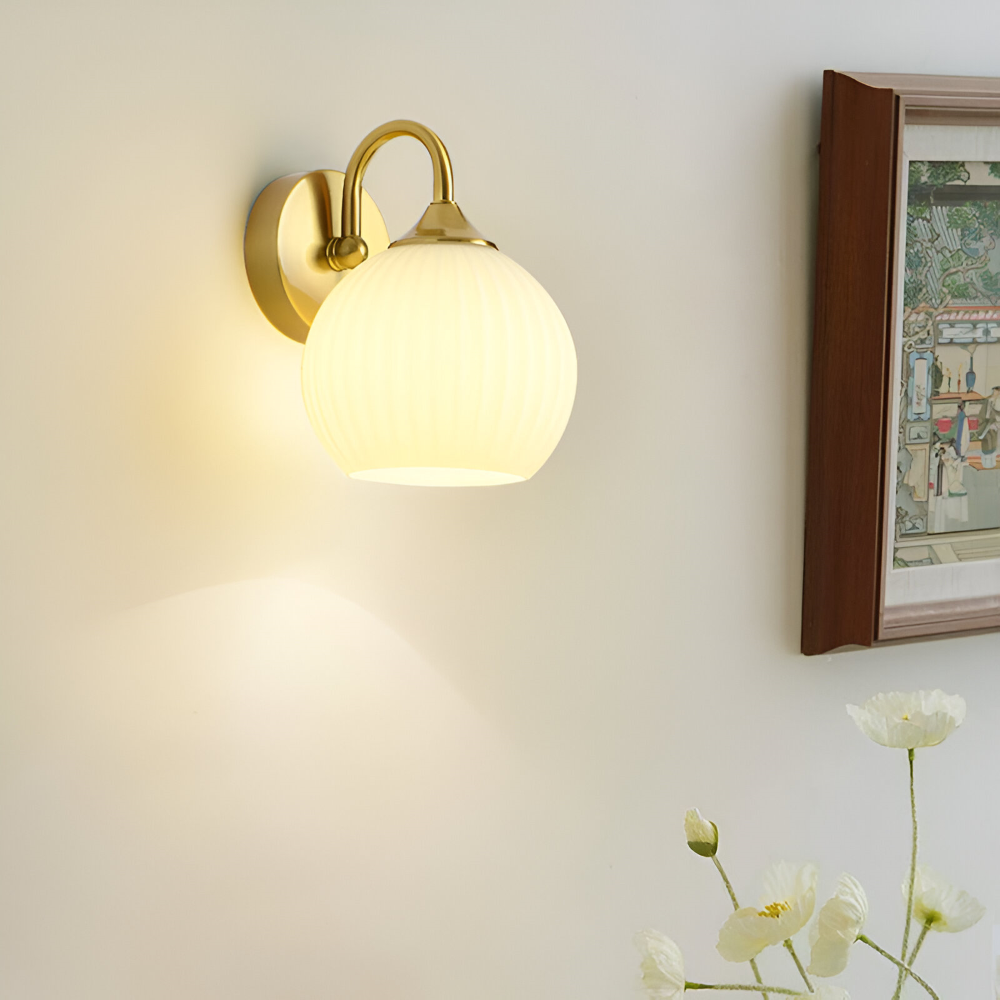 Contemporary Spherical Glass Wall Lamp with Striped Design and LED Compatibility 1