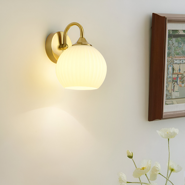Contemporary Spherical Glass Wall Lamp with Striped Design and LED Compatibility 1