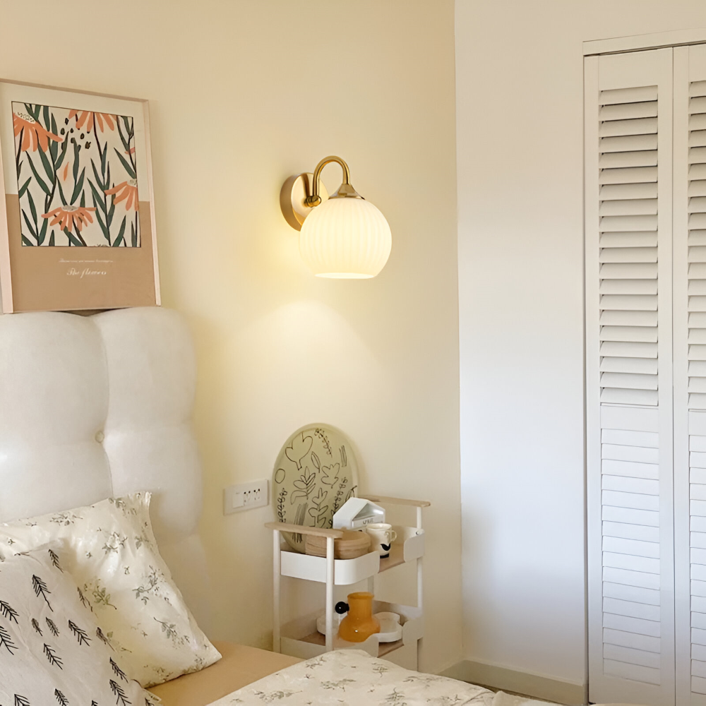 Contemporary Spherical Glass Wall Lamp with Striped Design and LED Compatibility 2