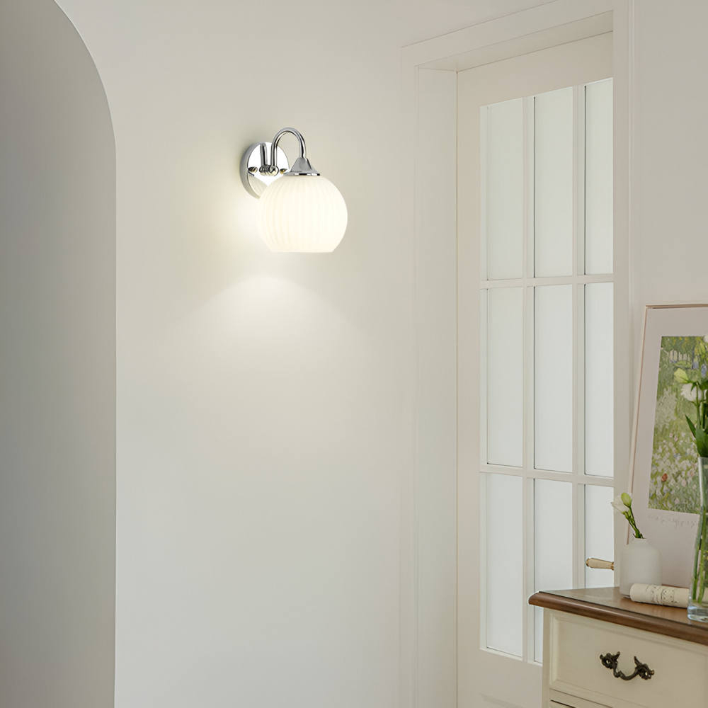 Contemporary Spherical Glass Wall Lamp with Striped Design and LED Compatibility 7