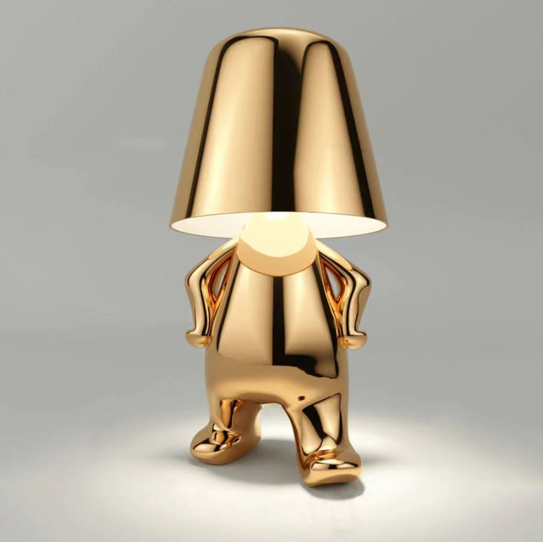 Cordless Table Lamp with Dimmable LED Light – Elegant Gold Resin Design, 17cm Height, Perfect for Bedside or Desk 0