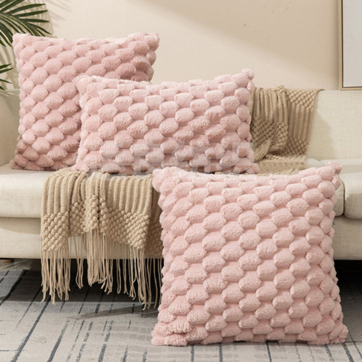 Cream White 3D Texture Cushion Cover – Soft Cotton Polyester Blend Sofa Cushion Covers for Home Decor 0