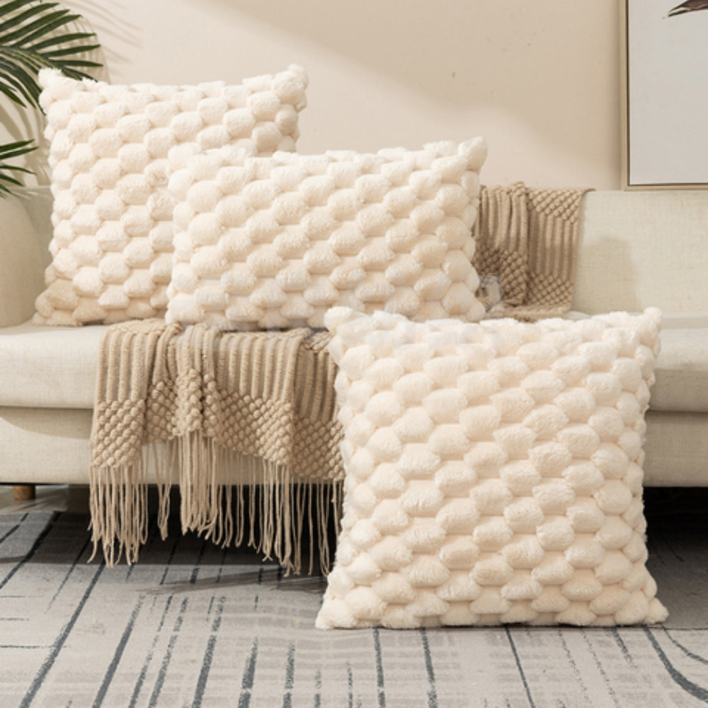 Cream White 3D Texture Cushion Cover – Soft Cotton Polyester Blend Sofa Cushion Covers for Home Decor 1