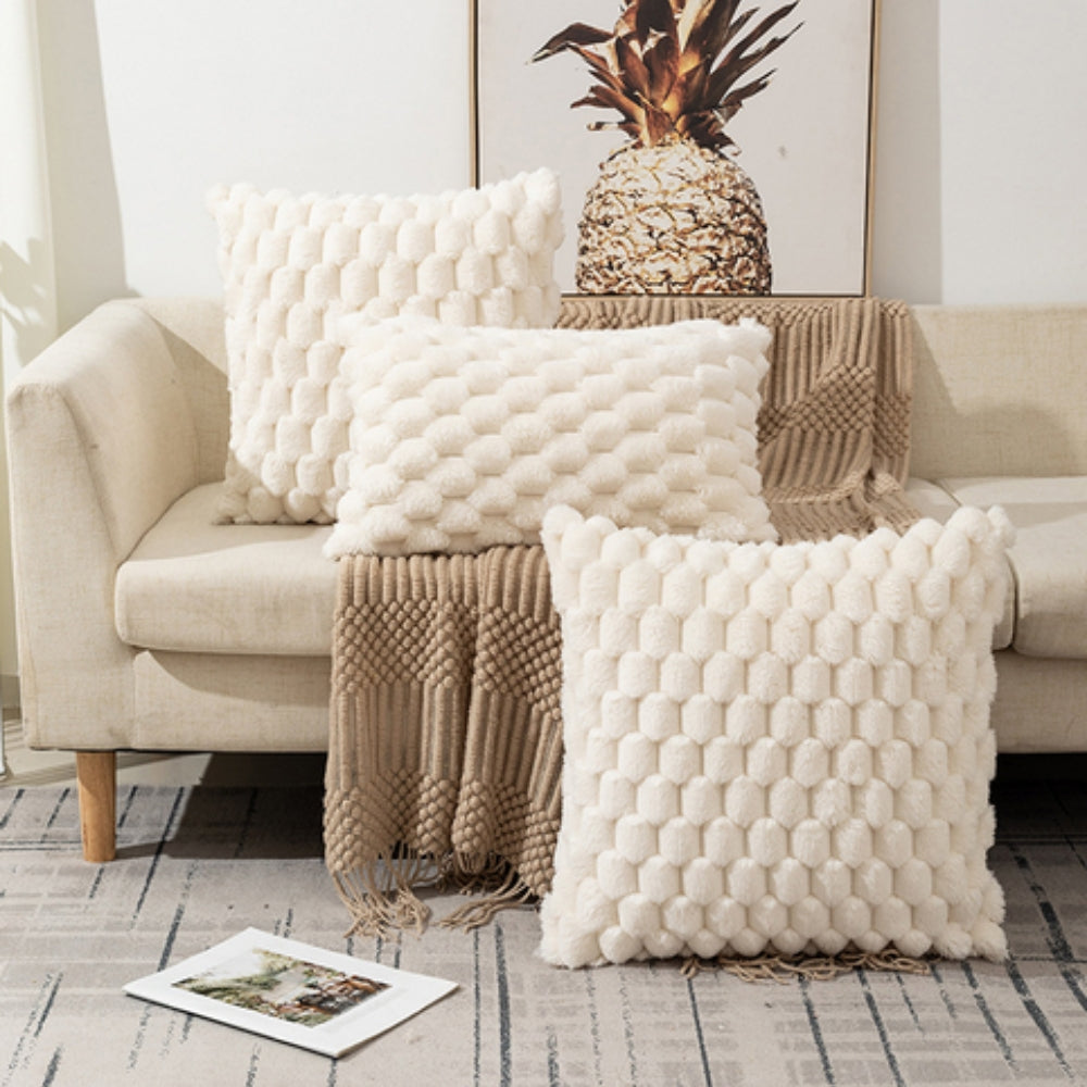 Cream White 3D Texture Cushion Cover – Soft Cotton Polyester Blend Sofa Cushion Covers for Home Decor 3