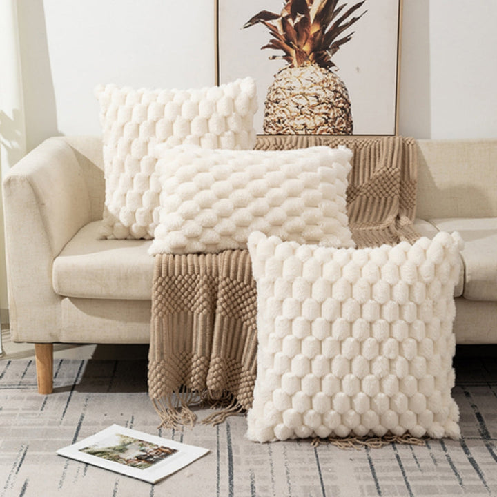 Cream White 3D Texture Cushion Cover – Soft Cotton Polyester Blend Sofa Cushion Covers for Home Decor 3