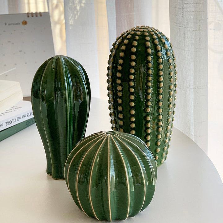 Creative Ceramic Cactus Ornaments – Modern Glossy Glaze Decor for Home and Office 0