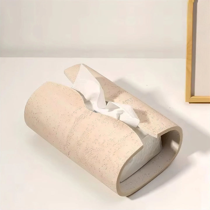 Cylindrical Tissue Box Cover in Travertine Look Resin – Lightweight Durable Tissue Holder for Bathroom and Living Room Decor 1