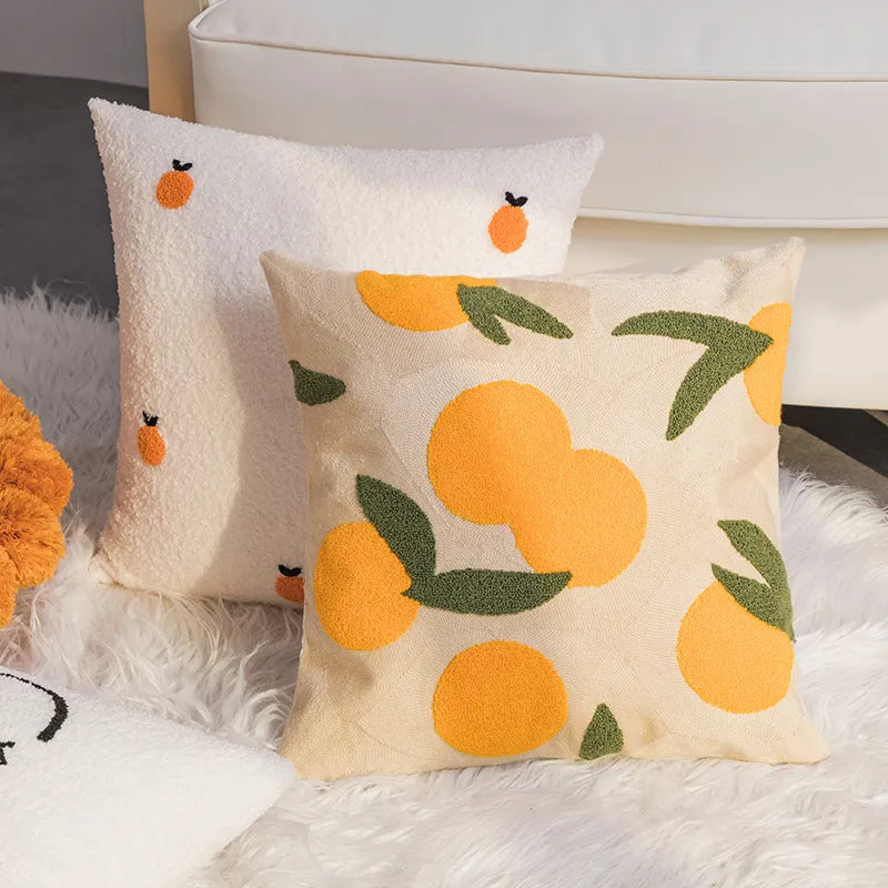 Decorative Cushion Cover with Orange Embroidery – 45x45 cm Soft Cotton for Warm Country Style 1