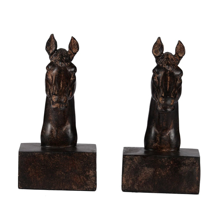 Decorative Horse Head Bookends with Dark Brown Distressed Finish – Sculpted Equestrian Design for Stylish Shelf Organization 1