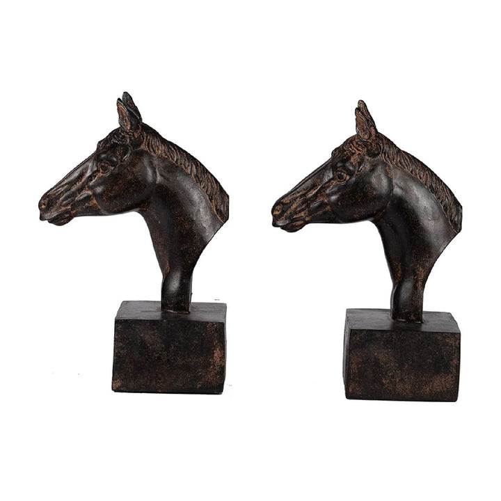 Decorative Horse Head Bookends with Dark Brown Distressed Finish – Sculpted Equestrian Design for Stylish Shelf Organization 2