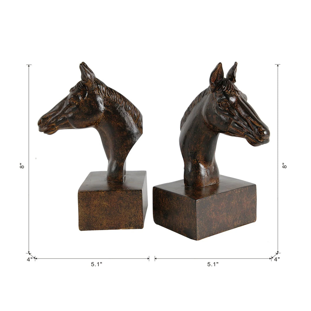 Decorative Horse Head Bookends with Dark Brown Distressed Finish – Sculpted Equestrian Design for Stylish Shelf Organization 3