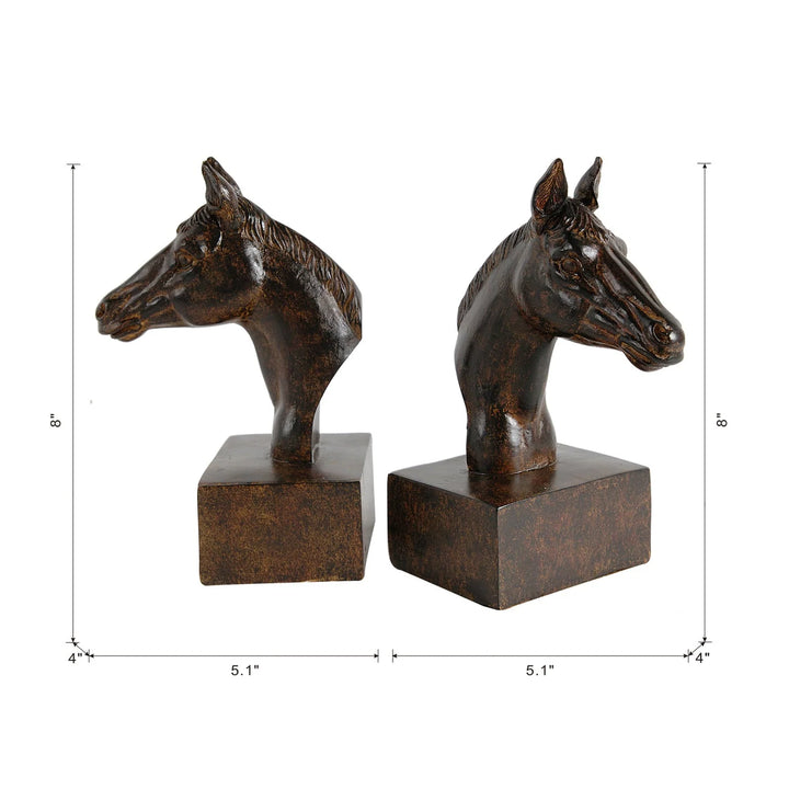 Decorative Horse Head Bookends with Dark Brown Distressed Finish – Sculpted Equestrian Design for Stylish Shelf Organization 3