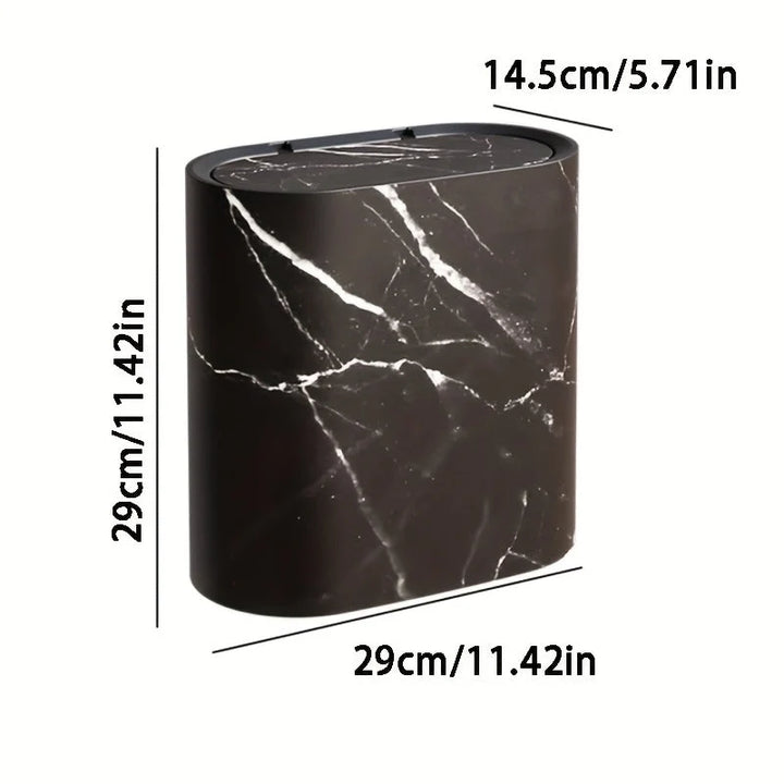 Decorative Lidded Waste Bin for Kitchen and Bathroom – Compact Trash Can with Marble-Pattern and Wood-Effect Finishes 6