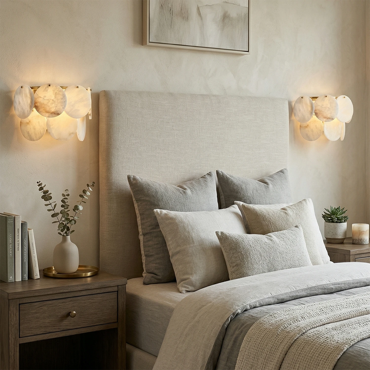 Double Layer Round Alabaster Wall Lamp – Minimalist Sconce Light for Warm Ambiance in White and Gold Finish 6