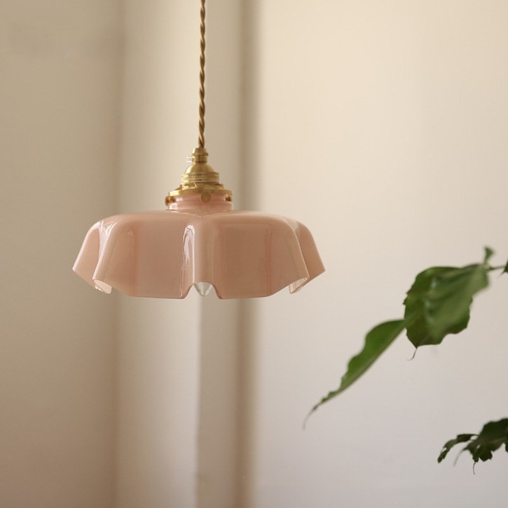 Draped Flower Retro Glass Pendant Light – Elegant Floral Design in Pastel Colors 0