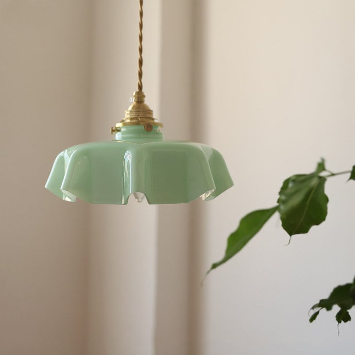 Draped Flower Retro Glass Pendant Light – Elegant Floral Design in Pastel Colors 1