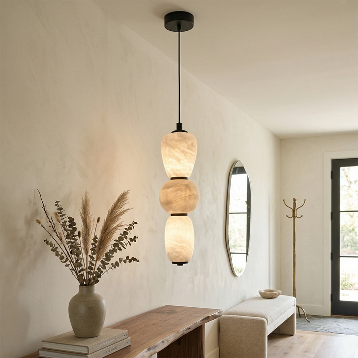 Elegant Alabaster Pendant Light with Integrated LED – Modern Kitchen Pendant Lighting in White or Black, Dimmable, 5.5″ Diameter 0