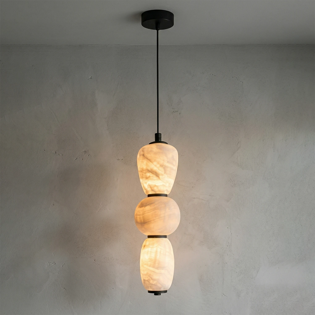 Elegant Alabaster Pendant Light with Integrated LED – Modern Kitchen Pendant Lighting in White or Black, Dimmable, 5.5″ Diameter 2