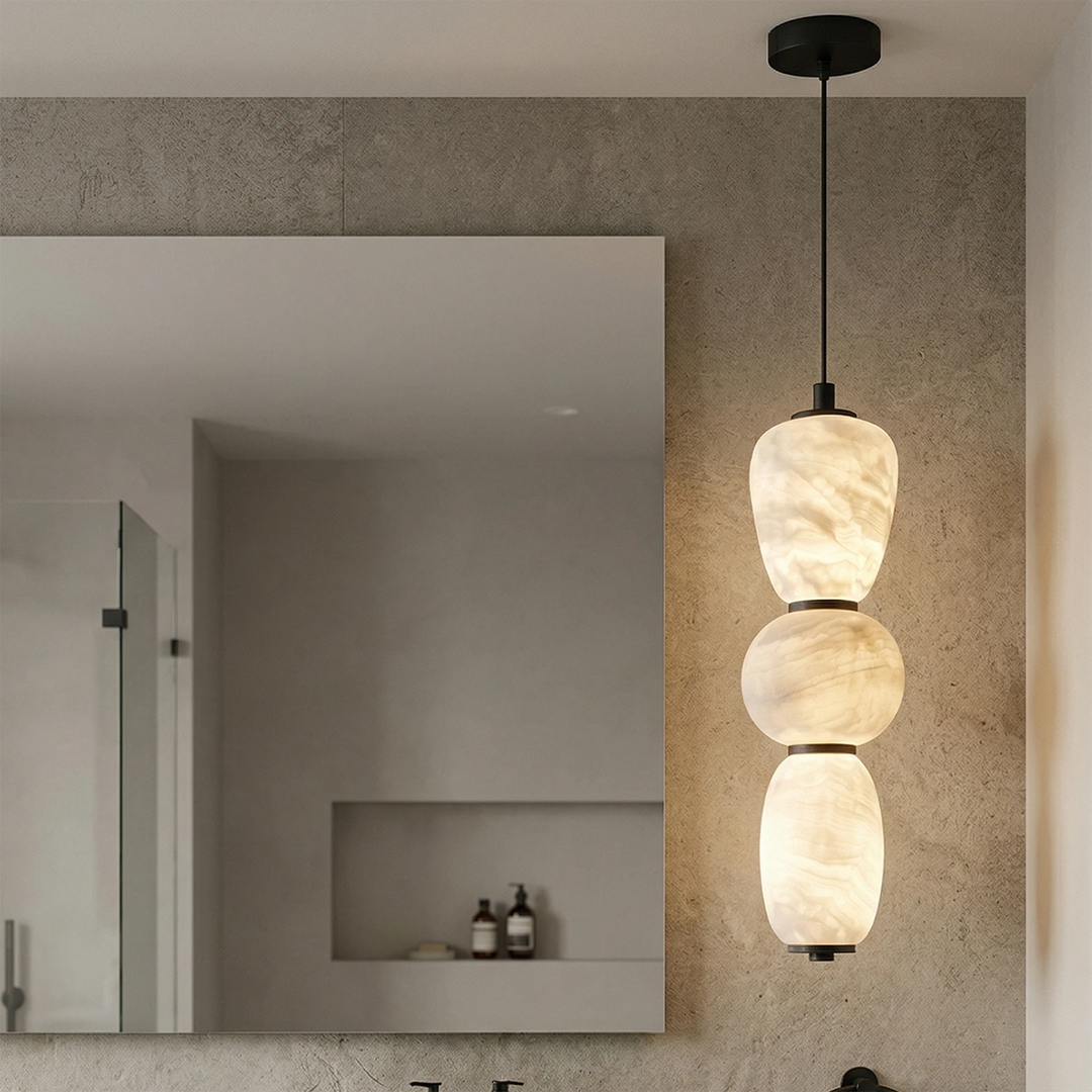 Elegant Alabaster Pendant Light with Integrated LED – Modern Kitchen Pendant Lighting in White or Black, Dimmable, 5.5″ Diameter 3