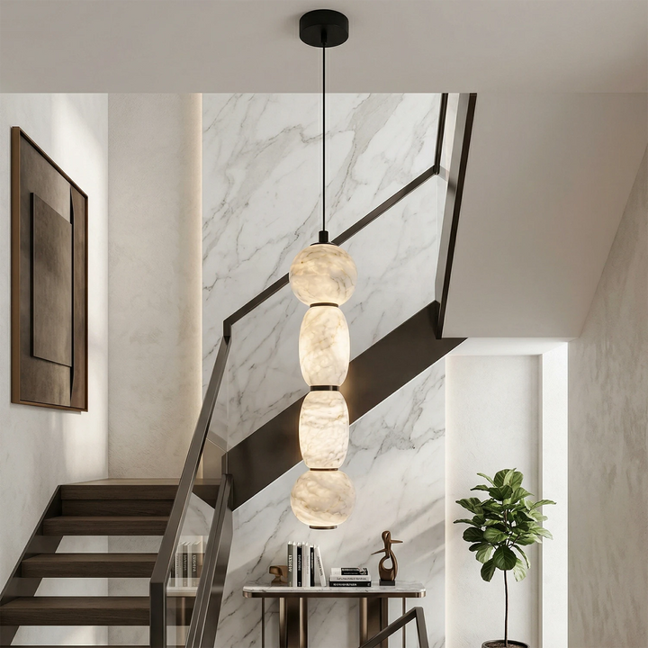 Elegant Alabaster Pendant Light with Integrated LED – Modern Kitchen Pendant Lighting in White or Black, Dimmable, 5.5″ Diameter 4