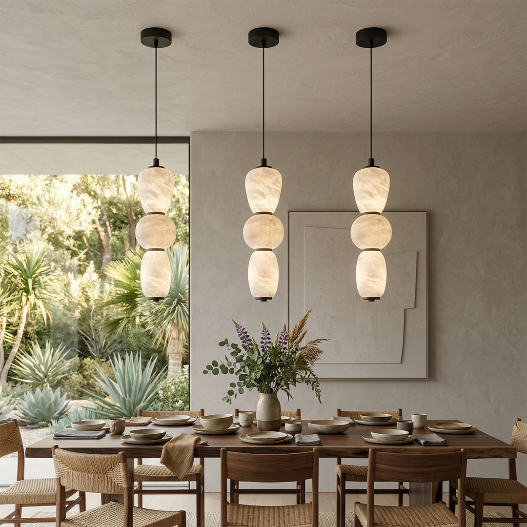 Elegant Alabaster Pendant Light with Integrated LED – Modern Kitchen Pendant Lighting in White or Black, Dimmable, 5.5″ Diameter 7