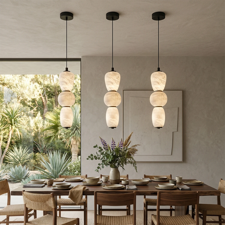 Elegant Alabaster Pendant Light with Integrated LED – Modern Kitchen Pendant Lighting in White or Black, Dimmable, 5.5″ Diameter 7