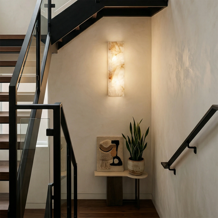 Elegant Alabaster Wall Light Sconce – Modern Transitional Design with Integrated LED for Bathroom and Living Room 2