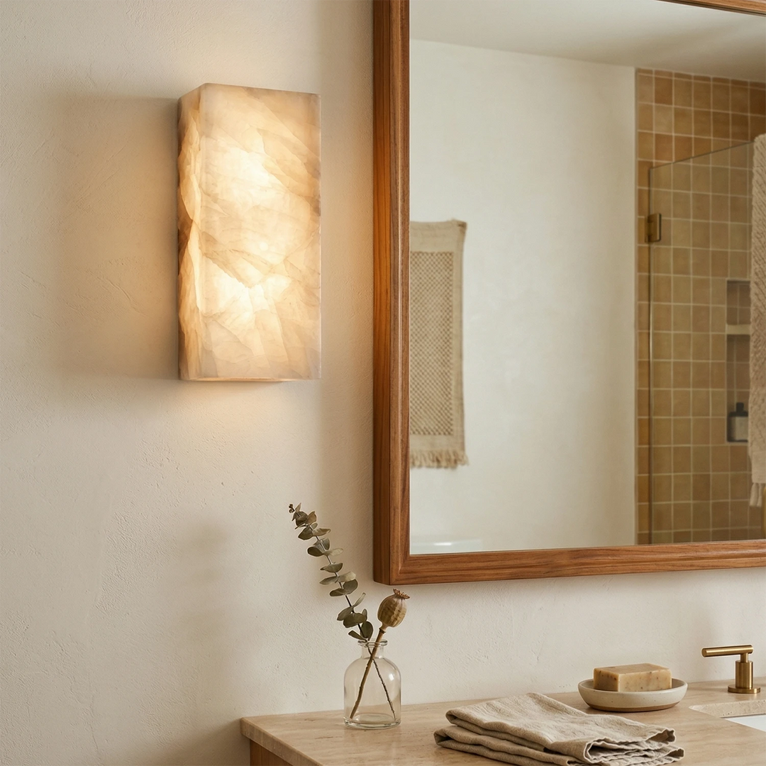 Elegant Alabaster Wall Light Sconce – Modern Transitional Design with Integrated LED for Bathroom and Living Room 3