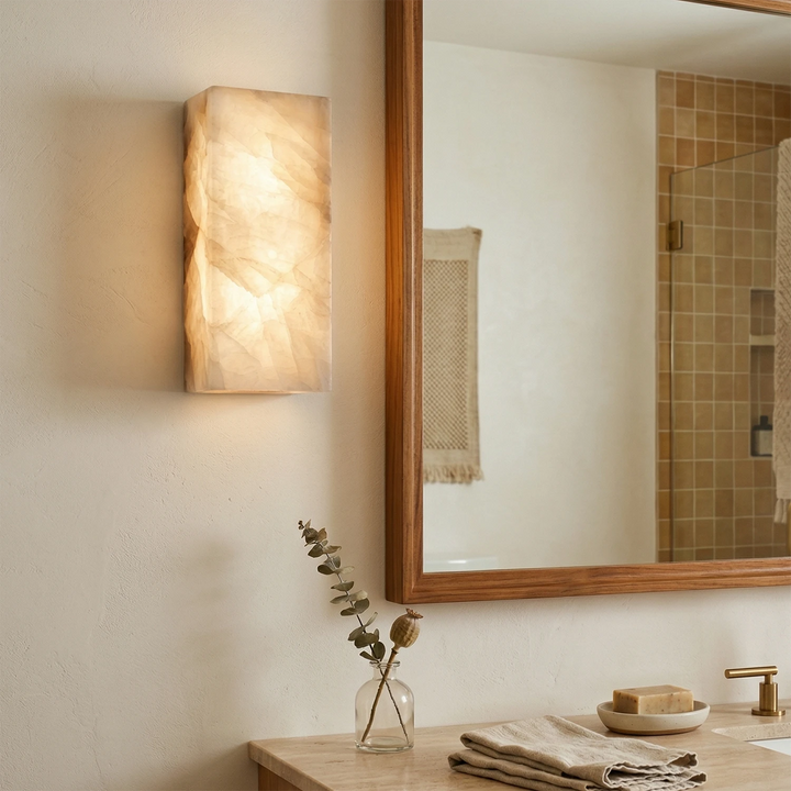 Elegant Alabaster Wall Light Sconce – Modern Transitional Design with Integrated LED for Bathroom and Living Room 3