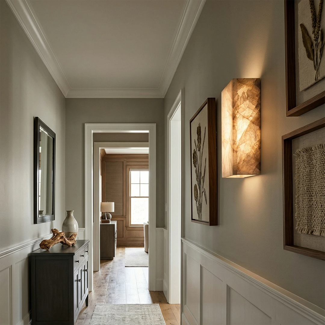 Elegant Alabaster Wall Light Sconce – Modern Transitional Design with Integrated LED for Bathroom and Living Room 4