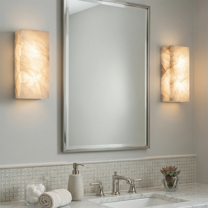 Elegant Alabaster Wall Light Sconce – Modern Transitional Design with Integrated LED for Bathroom and Living Room 7