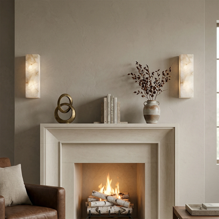 Elegant Alabaster Wall Light Sconce – Modern Transitional Design with Integrated LED for Bathroom and Living Room 9